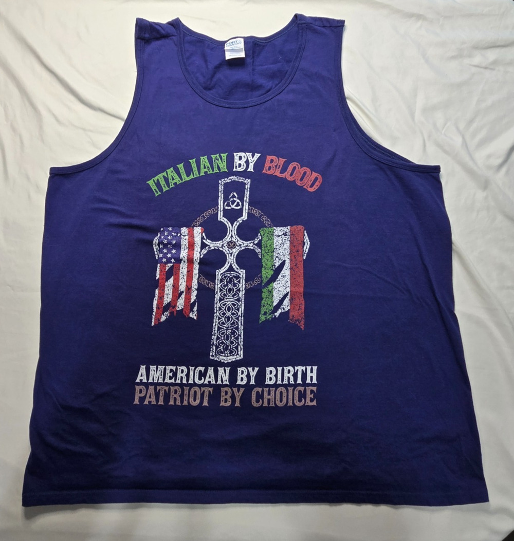 Italian By Blood American By Birth Patriot By Choice Tank Top Shirt Blue Men' 2x